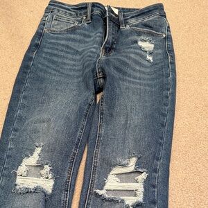 Risen Distressed Straight Leg Jeans